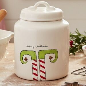 Rae Dunn Whimsical Merry Christmas Elf Feet Ceramic Canister Large 8”H x 6”D